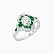 Vintage Floral Halo Ring Mounting with Cushion Cut Center Stone and Diamond Accents - Shahin Jewelry